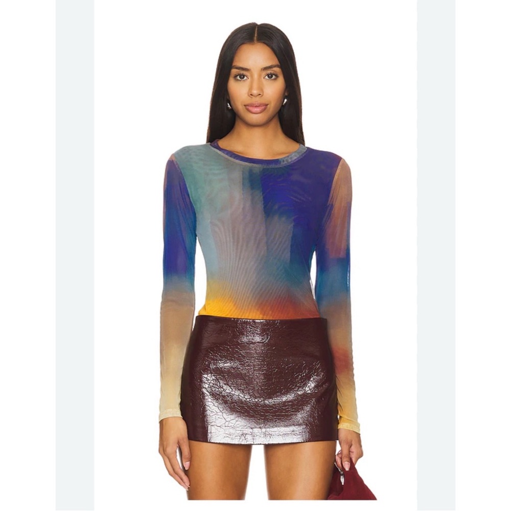 NWT MISA Lula mesh crew neck digital ombré long sleeve multicolor top XS